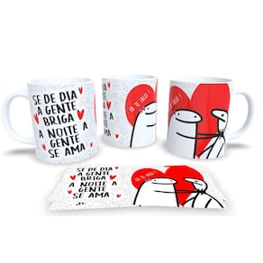Caneca de Porcelana Branca Personalizada Coleção Flork dia dos Namorados