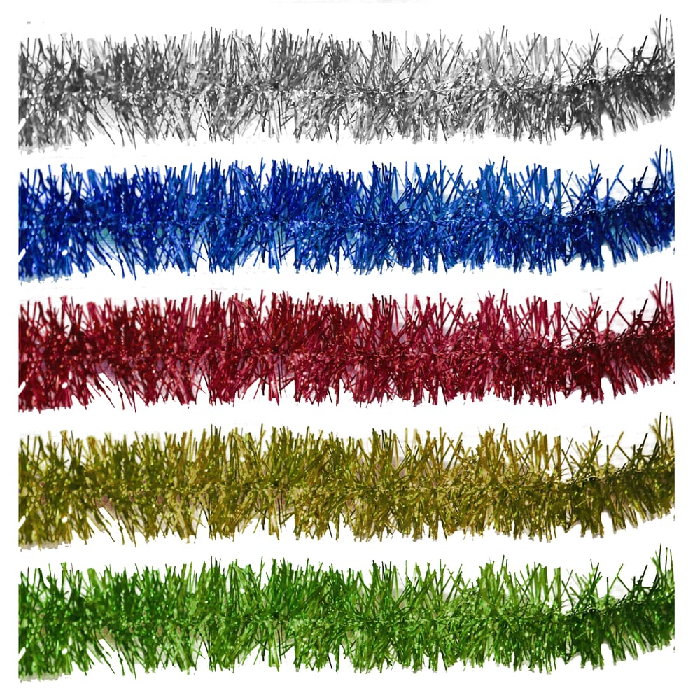 Kit 5 Festões Metalizado Brilhante Multi-Colorido 5 Cores 5cm x 2 metros - Magizi