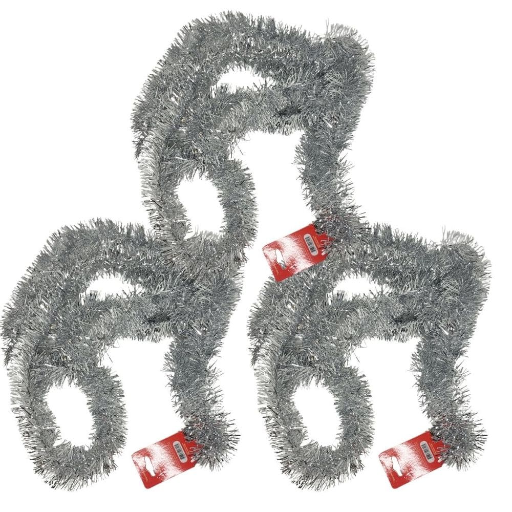 Kit 3 Festões Metalizado Prata Brilhante 5cm x 2 metros - Magizi