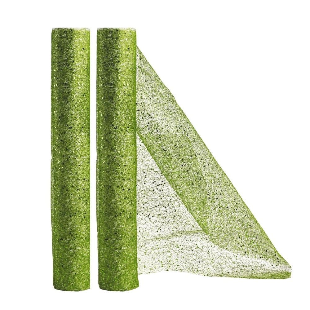 Jogo 2 Telas Decor Fita Natal Malha Verde Lantejoulas Brilho Luxo 24cm x 5 metros – Magizi