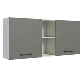 Armário Aéreo 150 Cm 2 Portas E 2 Nichos Branco/Cinza