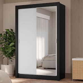 Guarda-roupa Solteiro 2 Portas Correr 4 Gavetas Preto/Branco