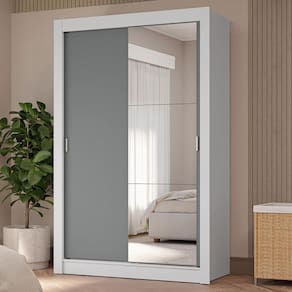 Guarda-roupa Solteiro 2 Portas Correr 4 Gavetas Branco/Cinza