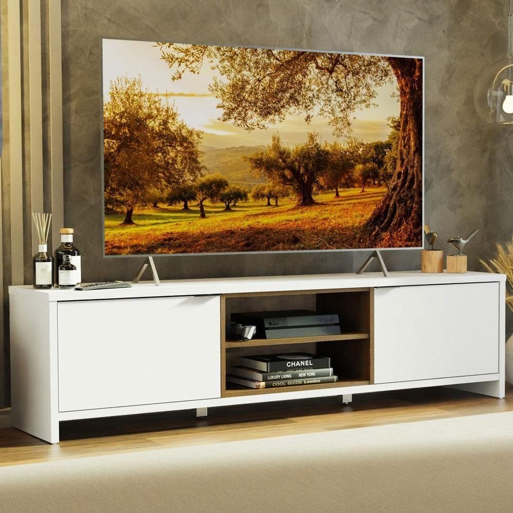 Rack Para TV Até 75" 180cm 2 Portas Branco/Rustic