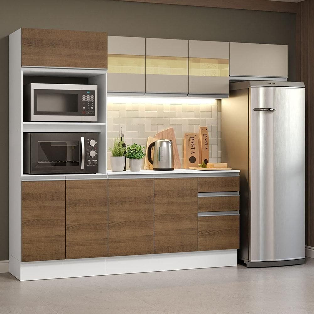 Armário de Cozinha Completo 100% MDF 250cm Branco/rustic