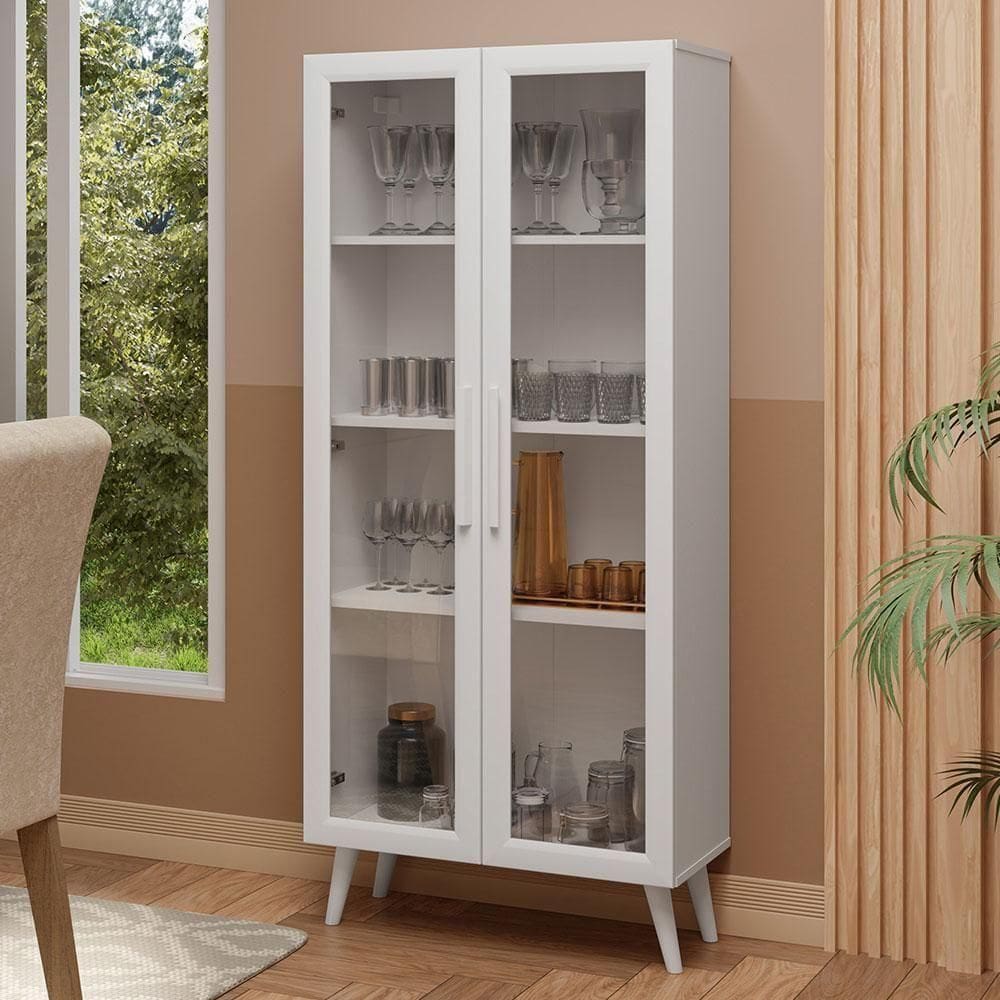 Cristaleira 70 Cm 2 Portas De Vidro Com Pés Cônicos Madesa
