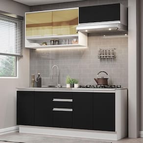 Cozinha Completa 200003 Com Armário E Balcão Branco/Preto