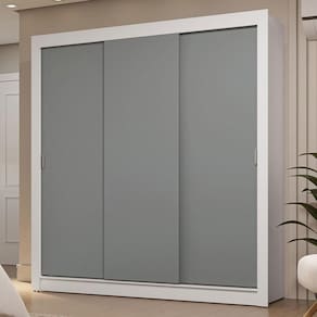 Guarda-Roupa Casal 3 Portas Correr Branco/Cinza