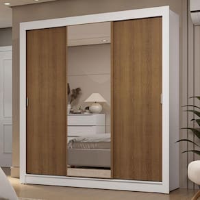 Guarda-roupa Casal 3 Portas Correr 2 Gavetas Branco/Rústico