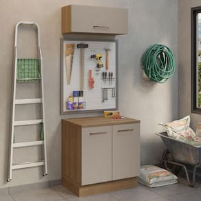 Kit Balcão E Armário Aéreo 80cm Rustic/Crema