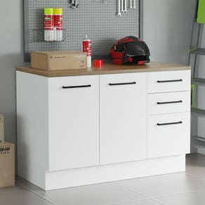 Balcão Multiuso 120cm 2 Portas 3 Gavetas Branco/Rustic