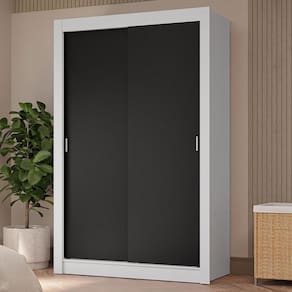 Guarda-roupa Solteiro 2 Portas Correr 4 Gavetas Branco/Preto