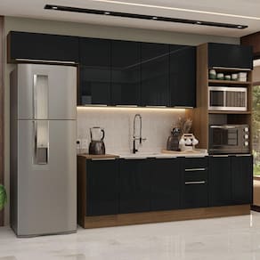 Armário Cozinha Completa 310 cmLux Madesa 01 Rustic/preto