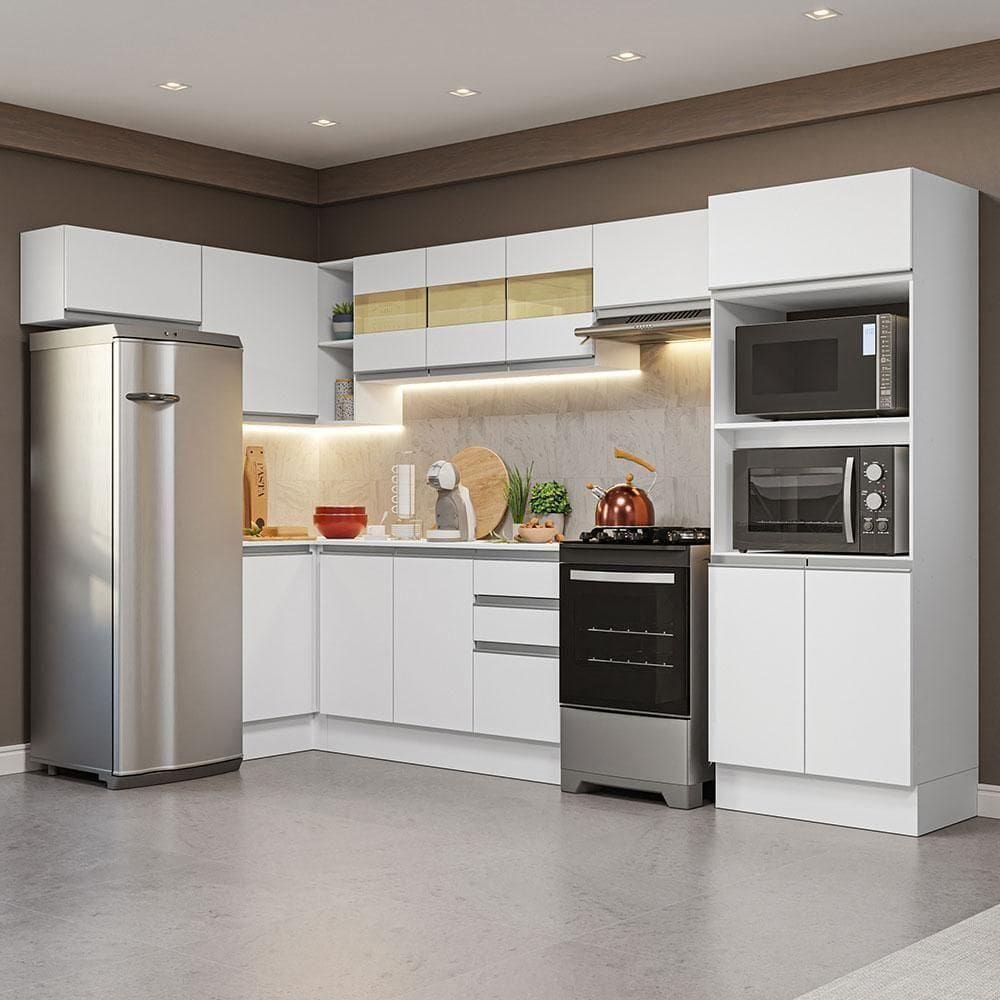 Armário Cozinha Completo Canto 100% MDF 447cm Branco