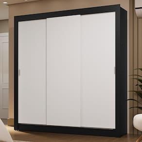 Guarda-Roupa Casal 3 Portas Correr Preto/Branco