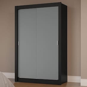 Guarda-roupa Solteiro 2 Portas Correr Preto/Cinza Milano
