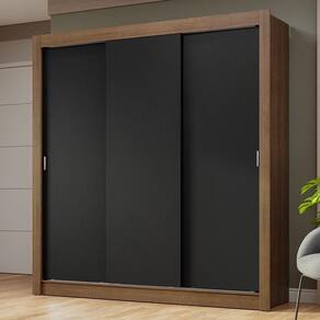 Guarda-roupa Casal 3 Portas Correr Rustic/Preto Nobre