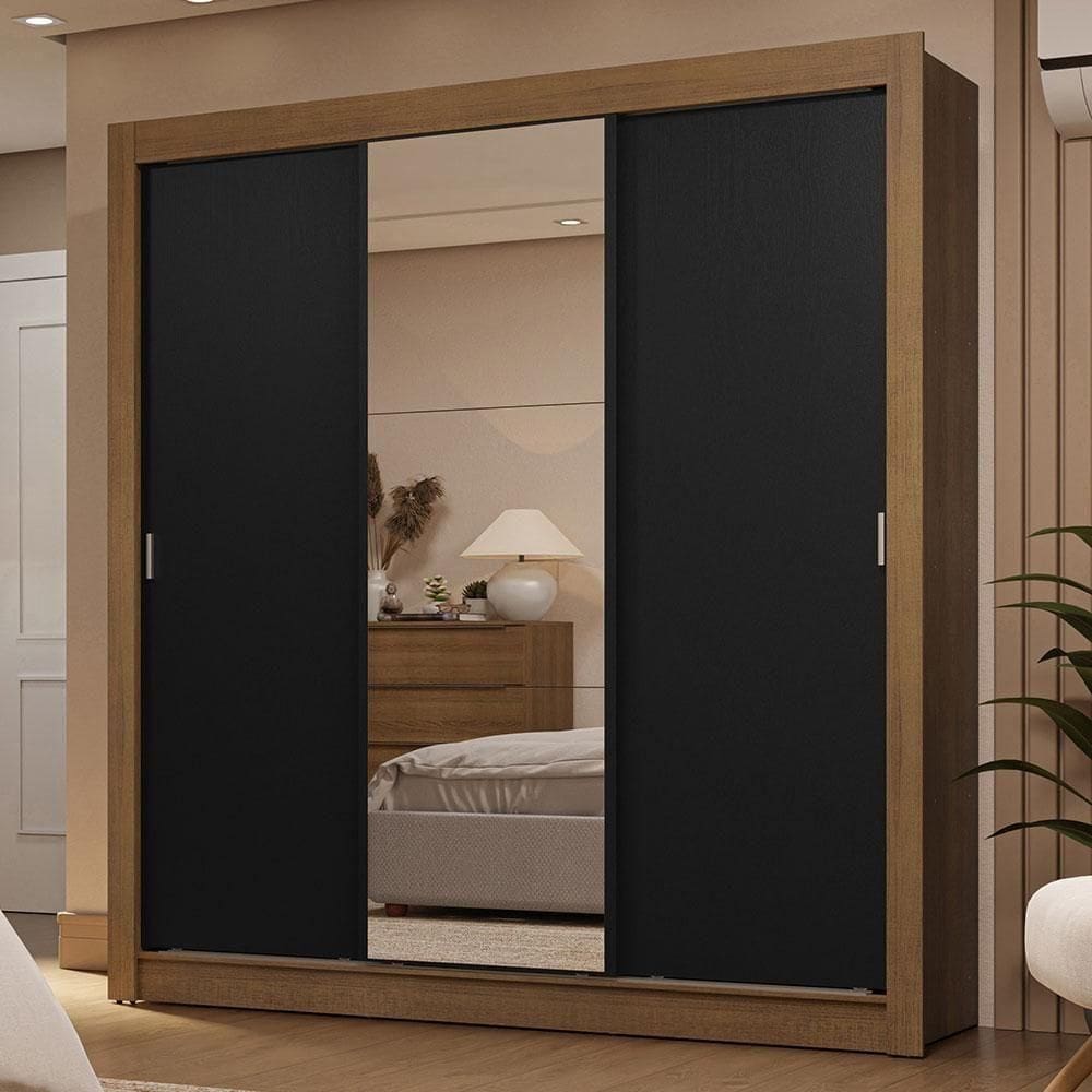 Guarda-roupa Casal 3 Portas Correr Espelho 2 Gavetas