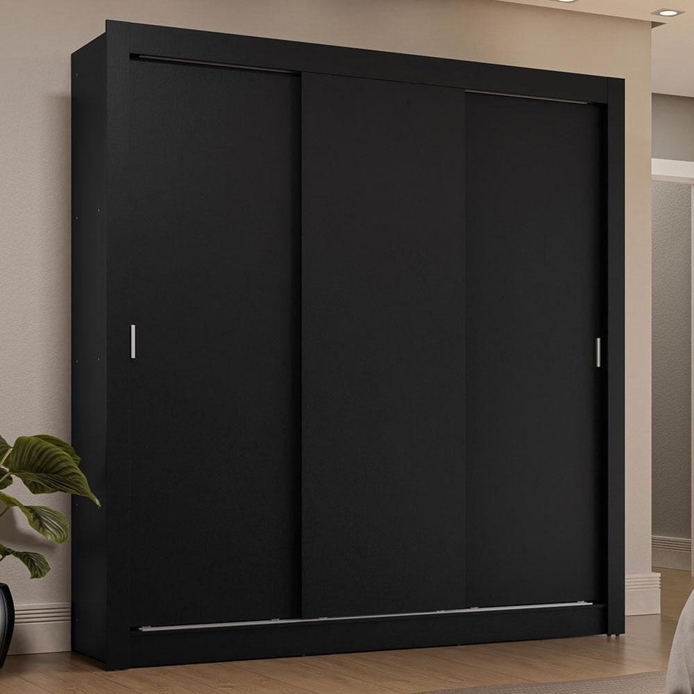 Guarda-roupa Casal 3 Portas Correr Preto Madesa