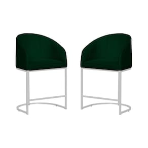 Kit 02 Poltronas Cadeira Banqueta Mia Base Branca Veludo Verde - Montanaris Decor