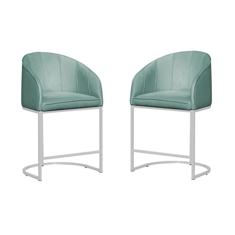 Kit 02 Poltronas Cadeira Banqueta Mia Base Branca Veludo Acqua - Montanaris Decor