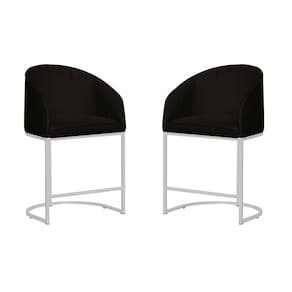 Kit 02 Poltronas Cadeira Banqueta Mia Base Branca Veludo Preto - Montanaris Decor