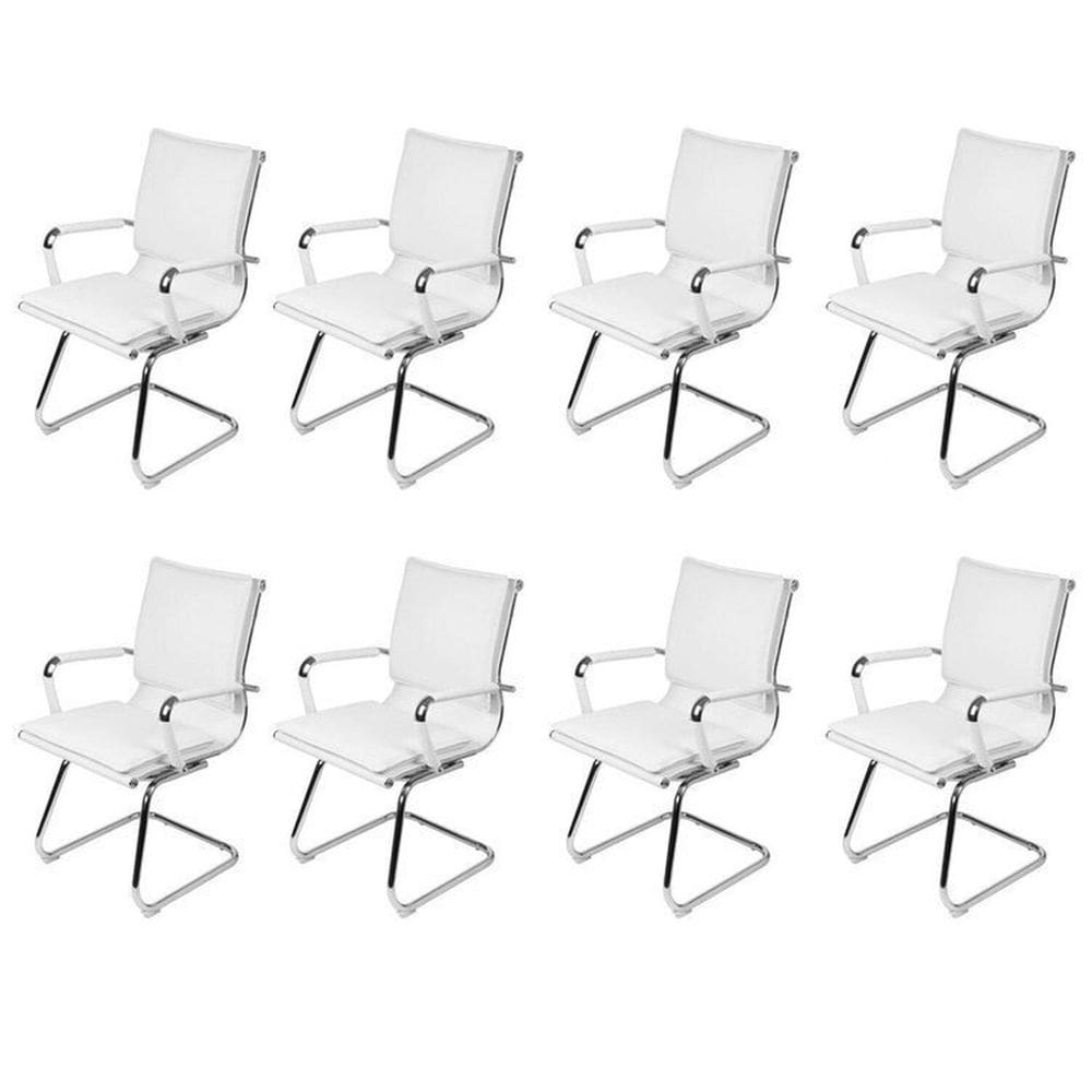 Kit 8 Cadeiras para Escritorio Interlocutor Italiano Estofada em Sintético 3304 Branco