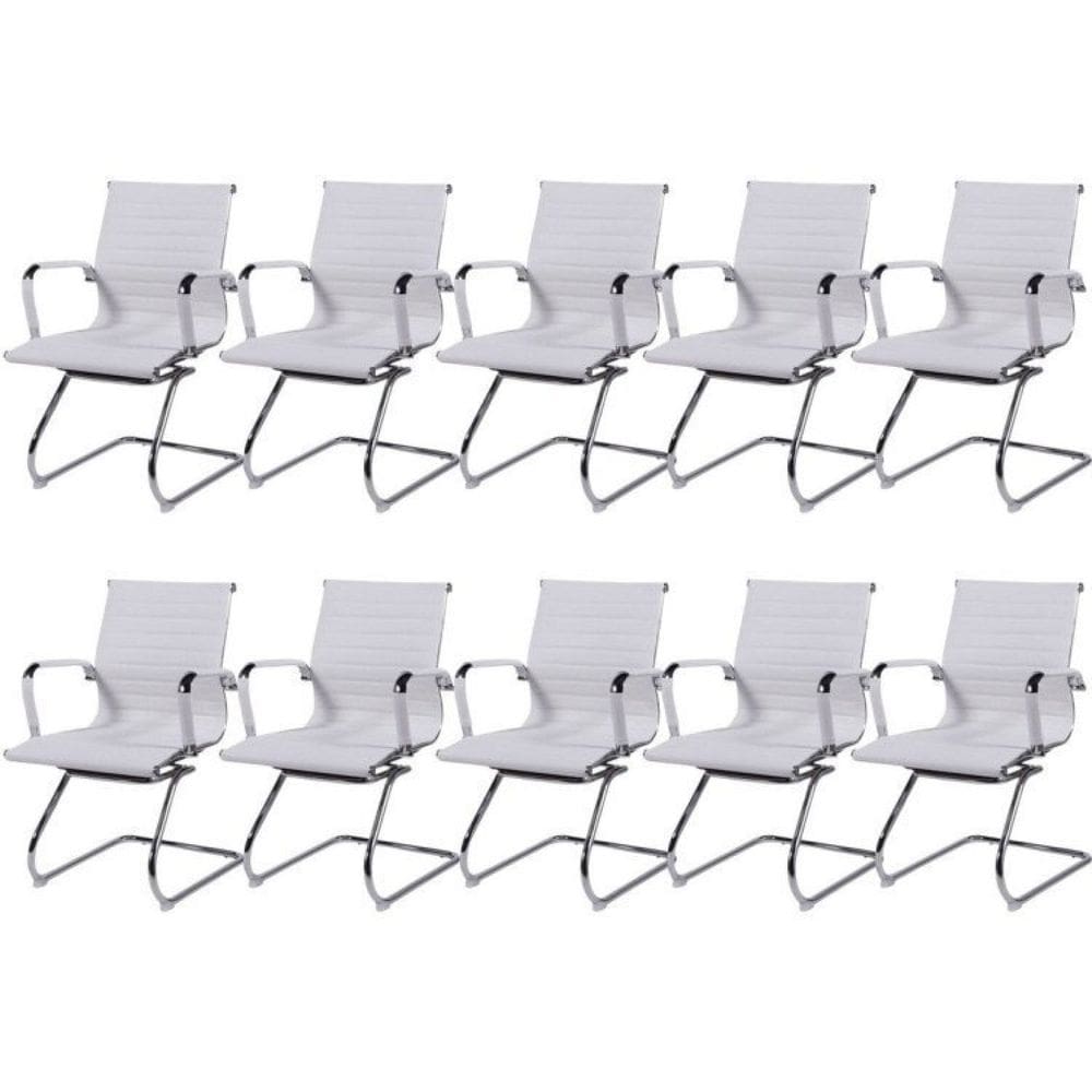 Kit 10 Cadeiras para Escritório Interlocutor Base Fixa Esteirinha Sintético 3301 Branco