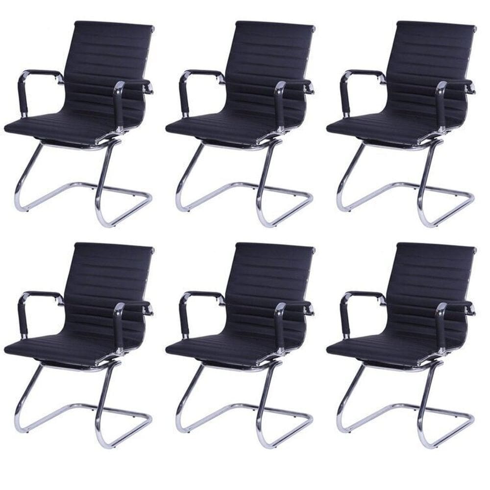 Kit 6 Cadeiras para Escritorio Interlocutor Base Fixa Esteirinha Sintético 3301 Preto