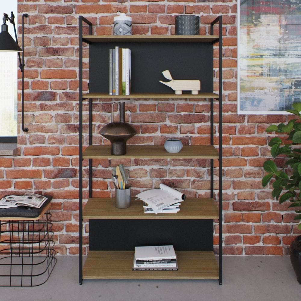 Estante com 5 Prateleiras 152cm X 80cm X 33cm com Fundo Yon Vermont OAK/Preto