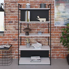Estante com 5 Prateleiras 152cm X 80cm X 33cm com Fundo Yon Branco/Preto