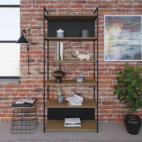 Estante com 6 Prateleiras 186cm X 80cm X 33cm com Fundo Yon Vermont OAK/Preto