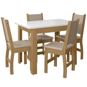 Mesa de Jantar Bellagio com 4 Cadeiras Poliman Cor Freijó Off White