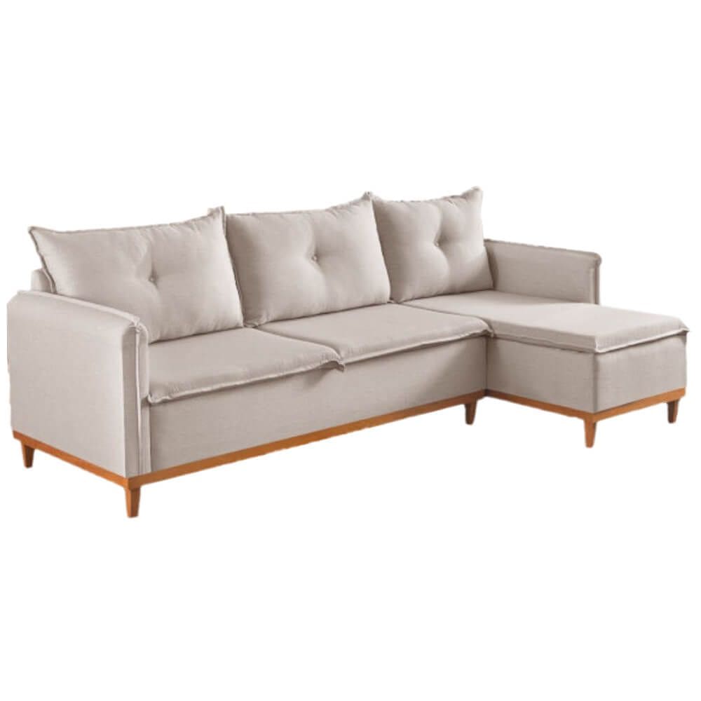 Sofá Orlando 4 Lugares com Chaise Tecido Veludo 240cm Boareto Cor Bege