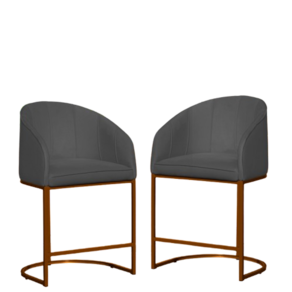 Kit 02 Poltronas Cadeira Banqueta Mia Base Bronze Veludo Cinza - Montanaris Decor
