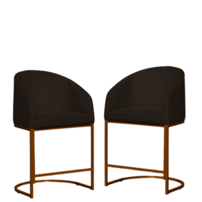 Kit 02 Poltronas Cadeira Banqueta Mia Base Bronze Veludo Marrom - Montanaris Decor