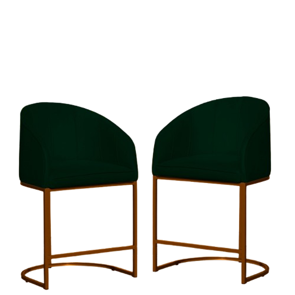 Kit 02 Poltronas Cadeira Banqueta Mia Base Bronze Veludo Verde - Montanaris Decor
