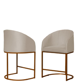 Kit 02 Poltronas Cadeira Banqueta Mia Base Bronze Veludo Bege - Montanaris Decor