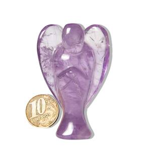 Escultura Anjo Ametista 6 a 7 cm Pedra Natural de Garimpo