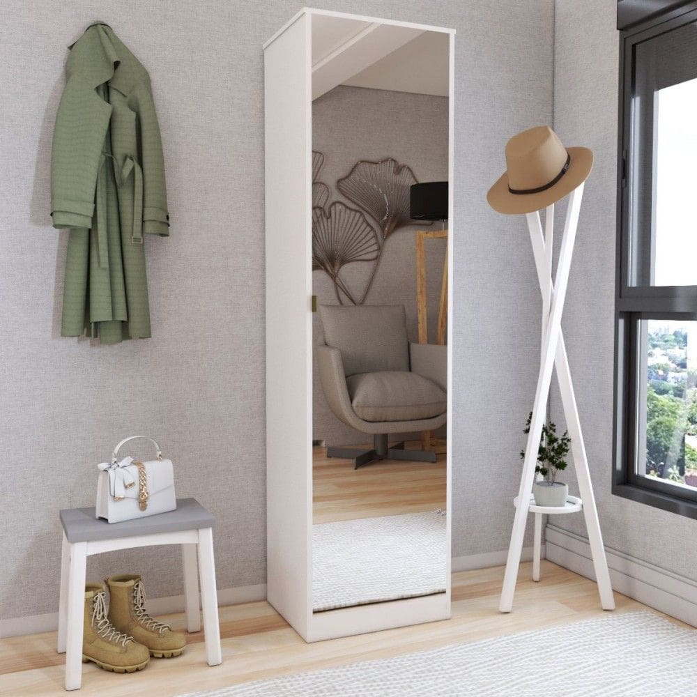 Sapateira Multiuso Reflexo 1 Porta Espelhada Branco - Panorama Móveis