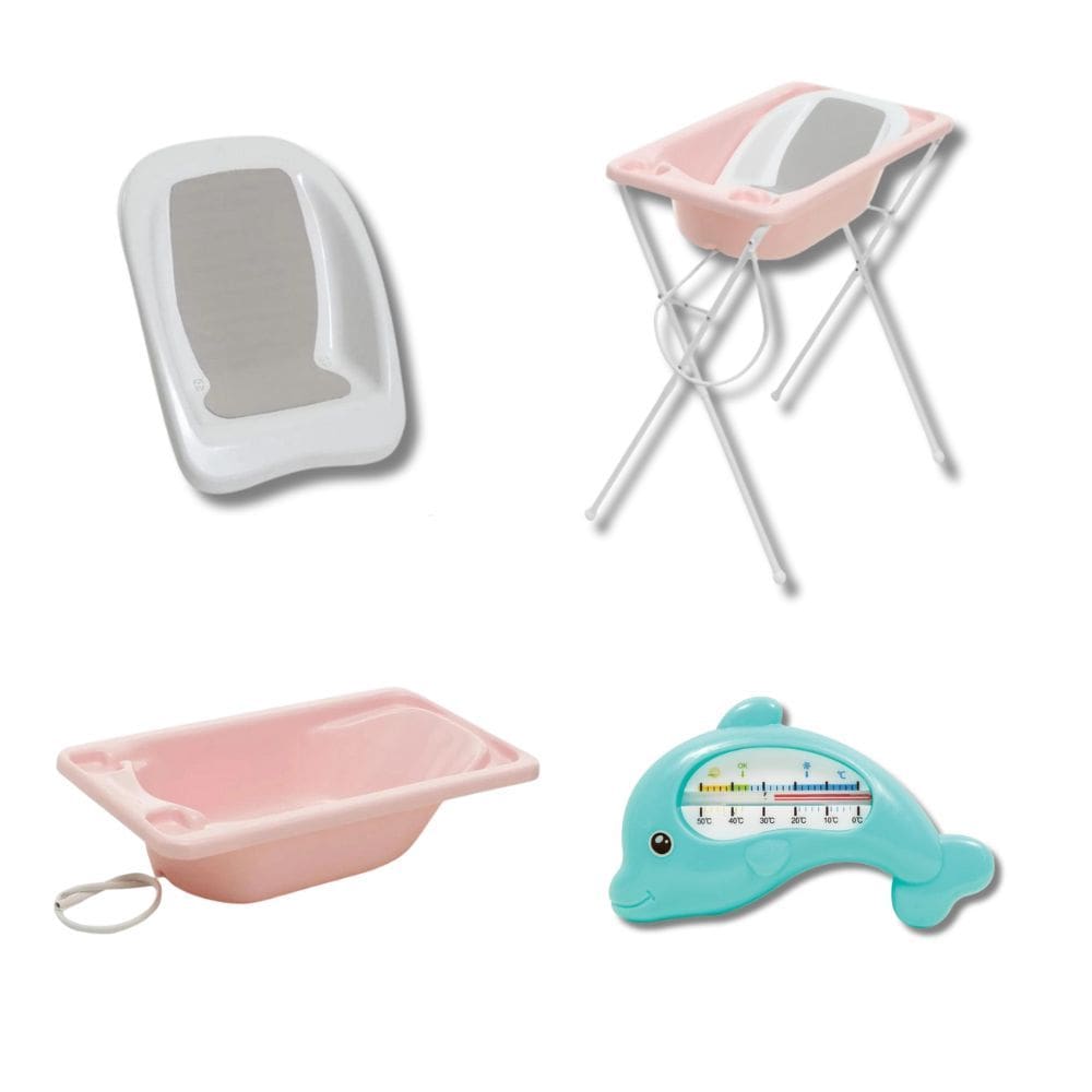 Banheira Bebe Plastica Acqua Trio Rosa Perola + Termomentro Buba - Galzerano
