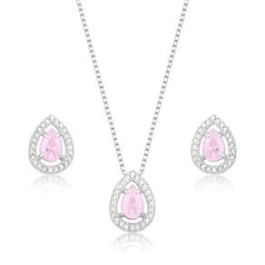 Conjunto Feminino Gota Rosalina Cravejado Prata 925 Legitima