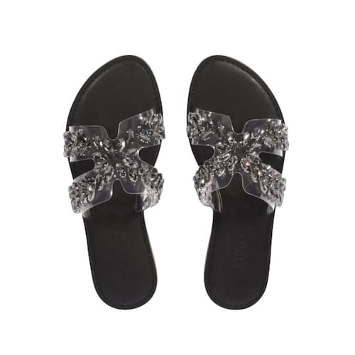 Sandália Rasteira Vinil Glam Preta Schutz Casas Bahia