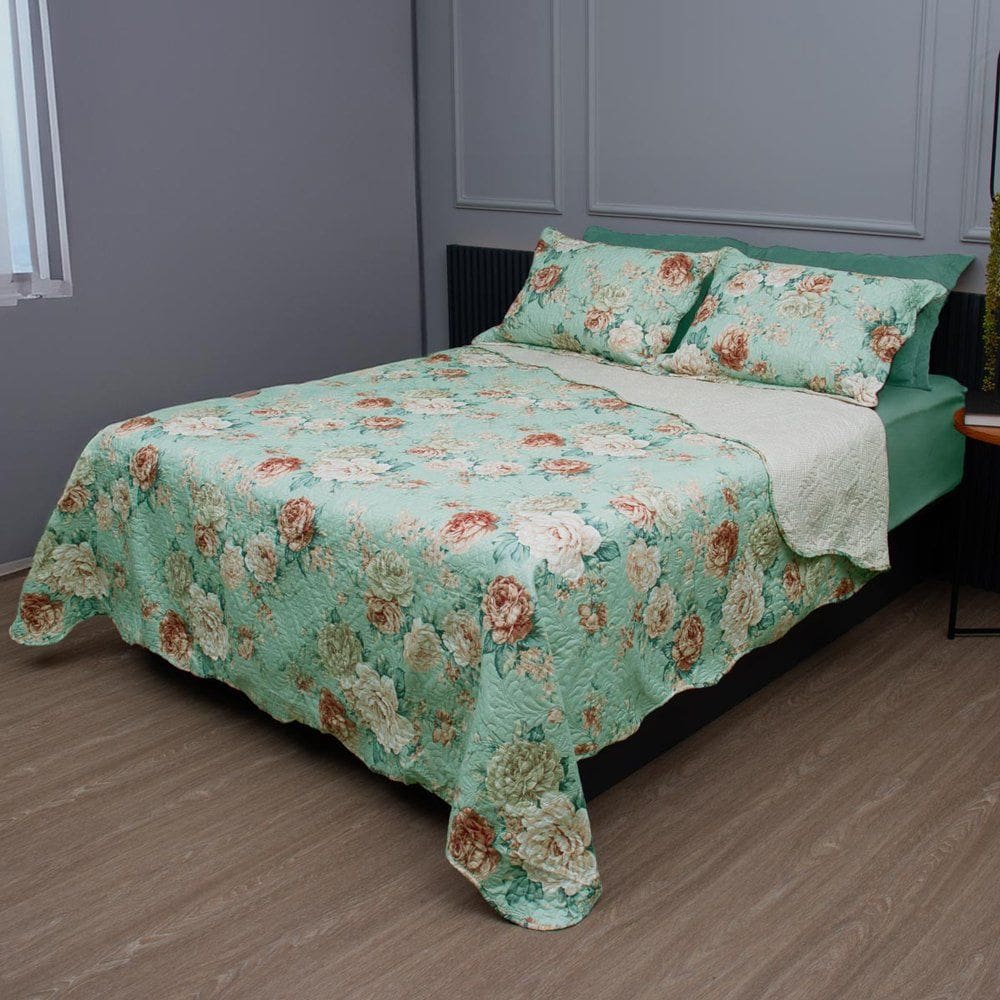 Kit Cobre-Leito Solteiro 2 peças Microfibra Casual Floralis