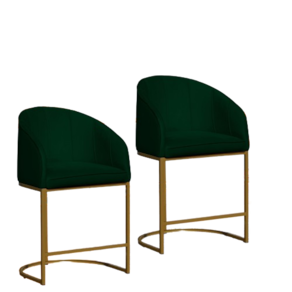 Kit 02 Poltronas Cadeira Banqueta Mia Base Dourada Veludo Verde - Montanaris Decor