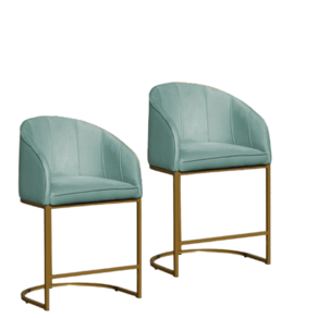 Kit 02 Poltronas Cadeira Banqueta Mia Base Dourada Veludo Acqua - Montanaris Decor
