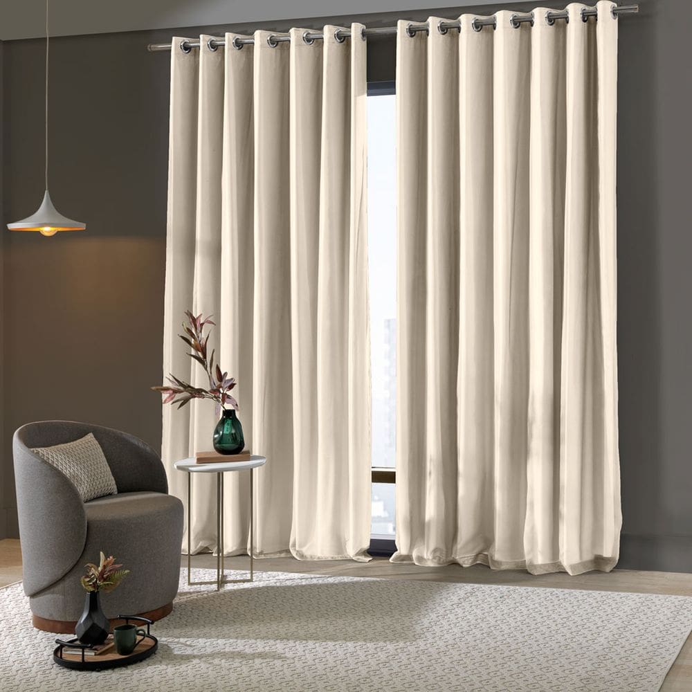 Cortina Blackout Quarto Pratika Cromo 5,40 x 2,50 Voil Com Forro Corta Luz Pvc Bella Janela