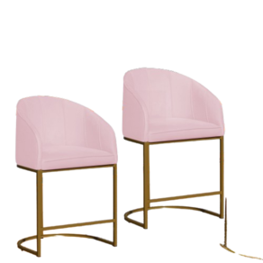 Kit 02 Poltronas Cadeira Banqueta Mia Base Dourada Veludo Rosa - Montanaris Decor