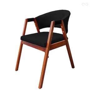 Cadeira Poltrona para Sala de Jantar Ravena em Madeira Castanho Suede Preto CCS