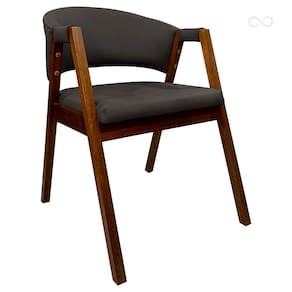 Cadeira de Jantar Estofada Madeira com Braço Ravena Curva Marrom Café CCS
